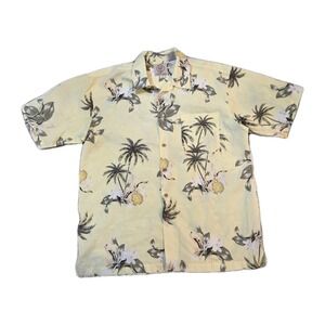 Panama Jack Hawaiian Shirt Size Large MENS Light Yellow Textured short sleeve